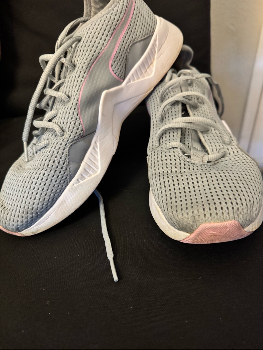 Puma Women's Light Gray Mesh Sneakers with Pink Trim